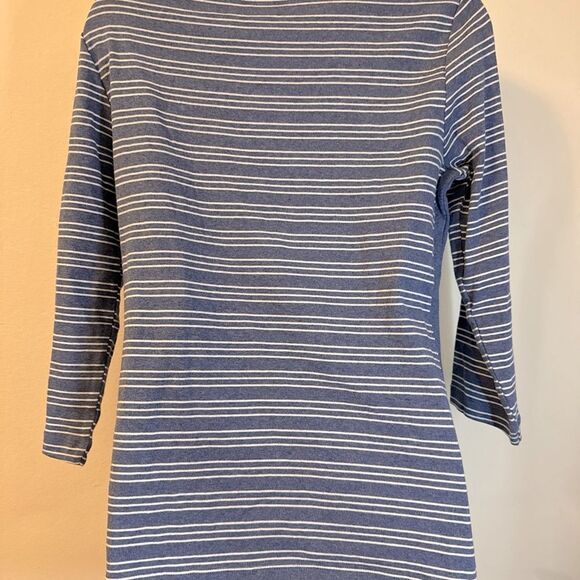 Karen Scott Core Knits Heather Indigo Blue Striped Long Sleeve Tee Sz XS NWT - Picture 3 of 5